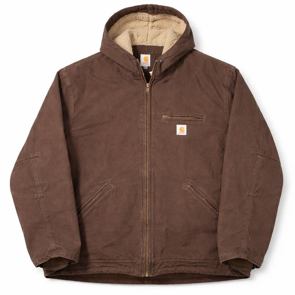 Carhartt Active Jacket Men's 4XL Brown Duck Canvas Sherpa Lined Hooded Work